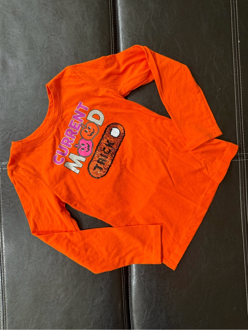Halloween - Girl’s Orange Long-Sleeve 'Current Mood' Sequined Graphic